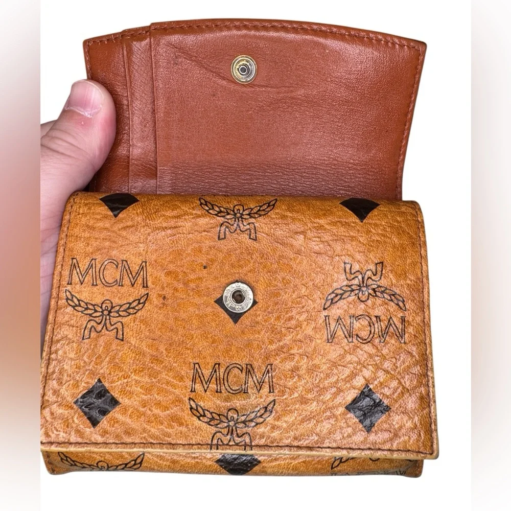 MCM Cognac Visetos Trifold Wallet